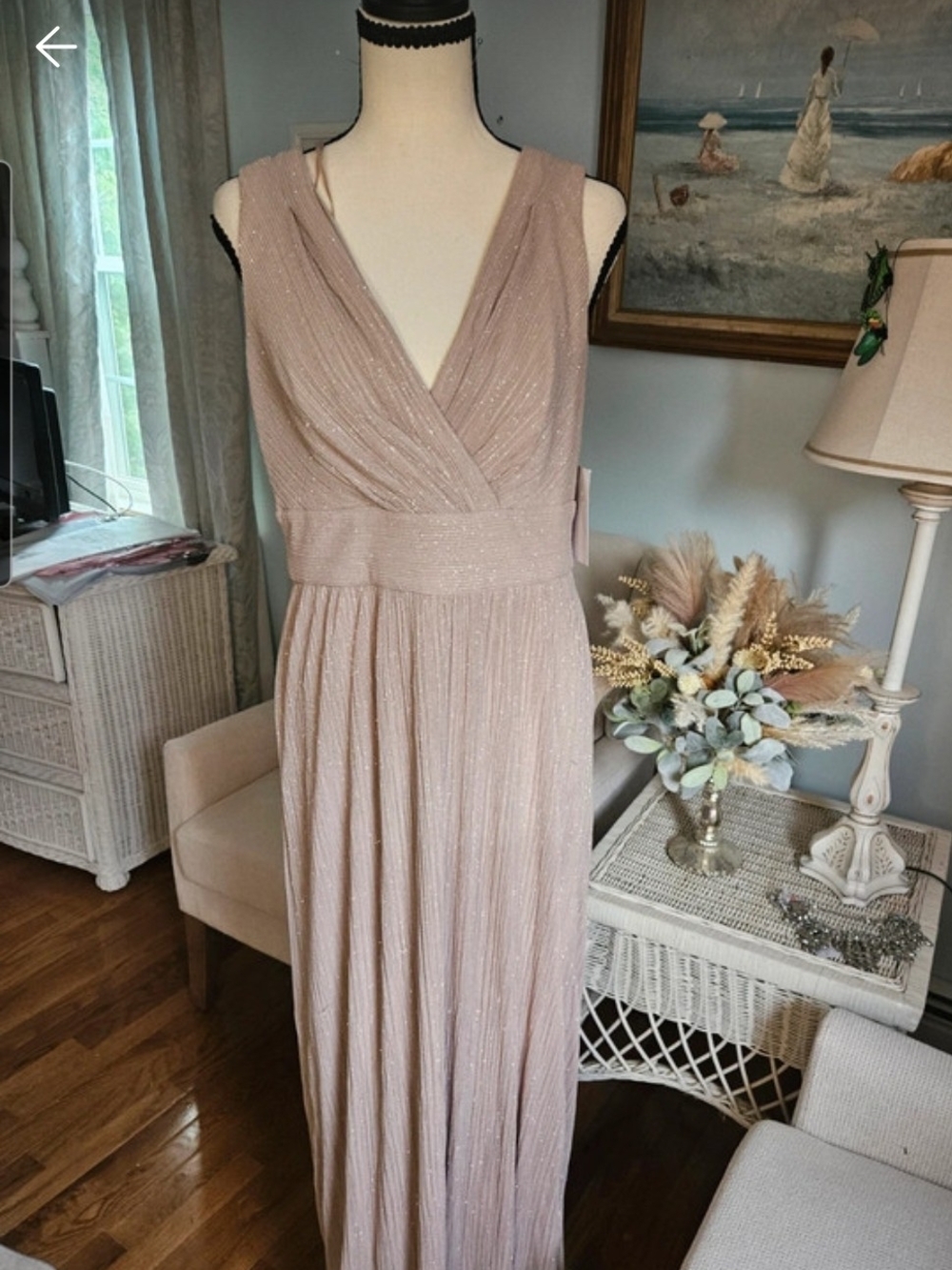 R&M Richards Dusty Rose Sleeveless V-Neck Maxi Gown